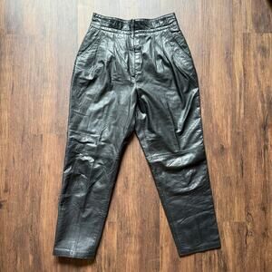 Toffs Genuine Leather High Rise Paper Bag Waist Tapered Pants Black Women’s 12P